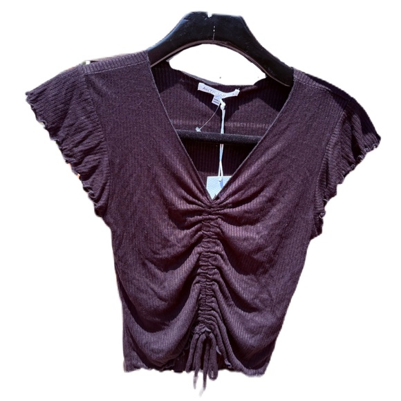 Antistar ruffle short sleeve ruched crop top black Small - Picture 1 of 15